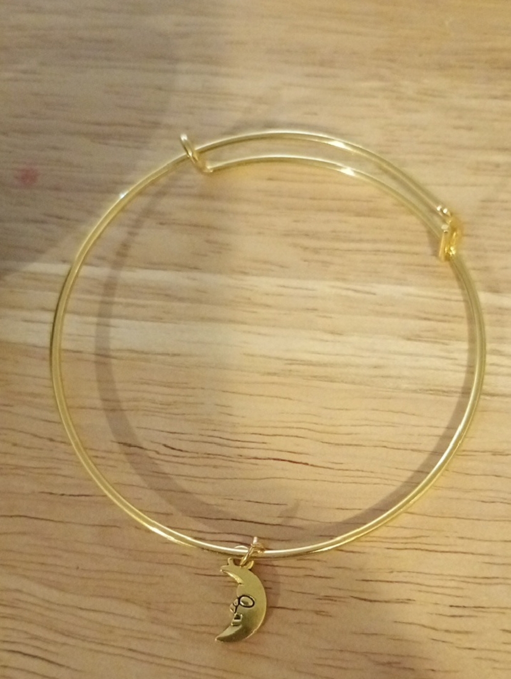 Hand Crafted Gold Crescent Moon Charm Bangle Bracelet